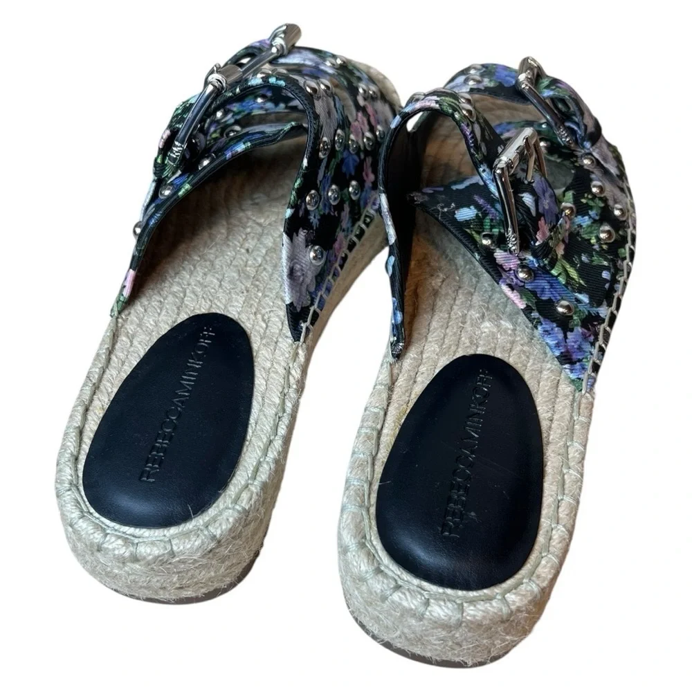 NWOB Rebecca Minkoff Women's Leather Jodi Sandal Black Flower Print In Size 7M